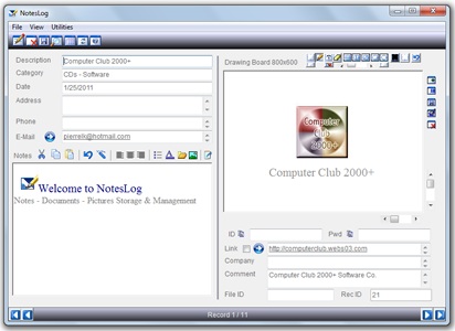 Click to view NotesLog 2011 screenshot